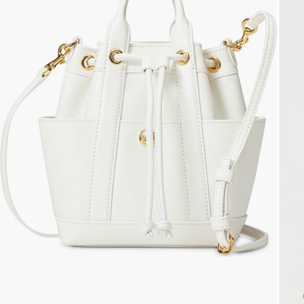 Veronica Beard White Drawstring Bucket Crossbody Bag